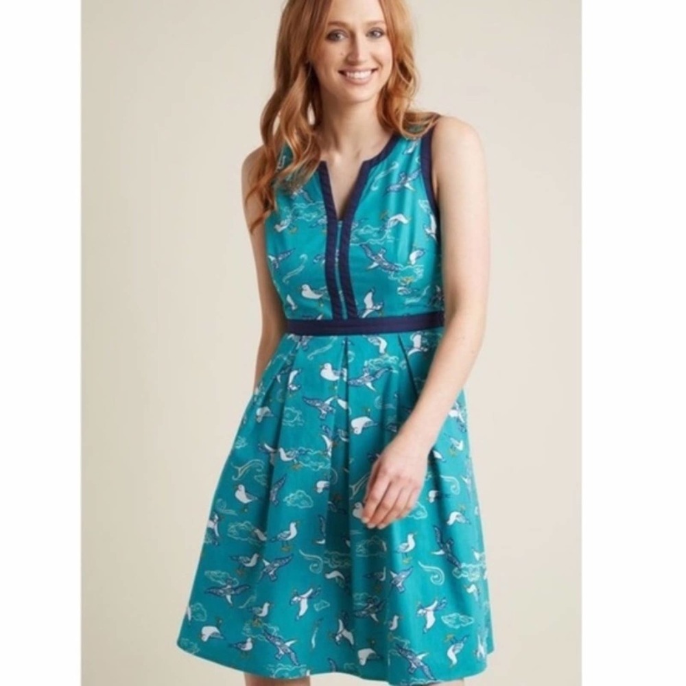 Modcloth Seagulls Fit and Flare Dress NEW - Picture 4 of 8